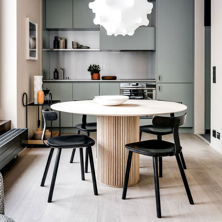 Round Solid Wood Dining Table Modern Brown-natural Furniture with Pedestal Base for Office