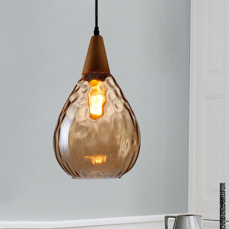 6 "/8" breites Tränenanhängerlampe Moderne Stil Bernstein/klares Verleumderglas 1 hängende Leuchte im Innenhänge