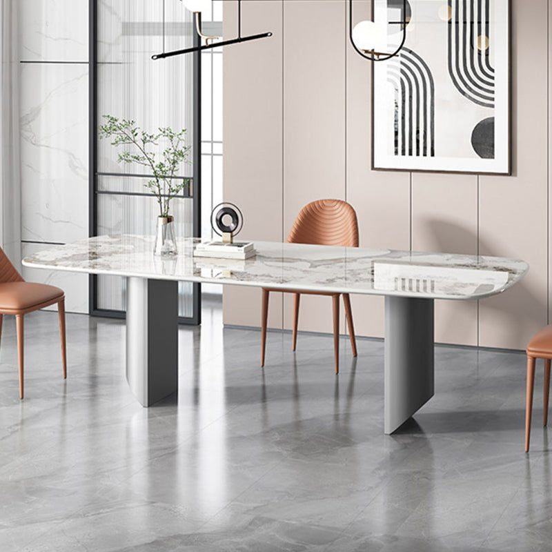 Stone Dining Table Traditional Luxury Dining Table with Double Pedestal