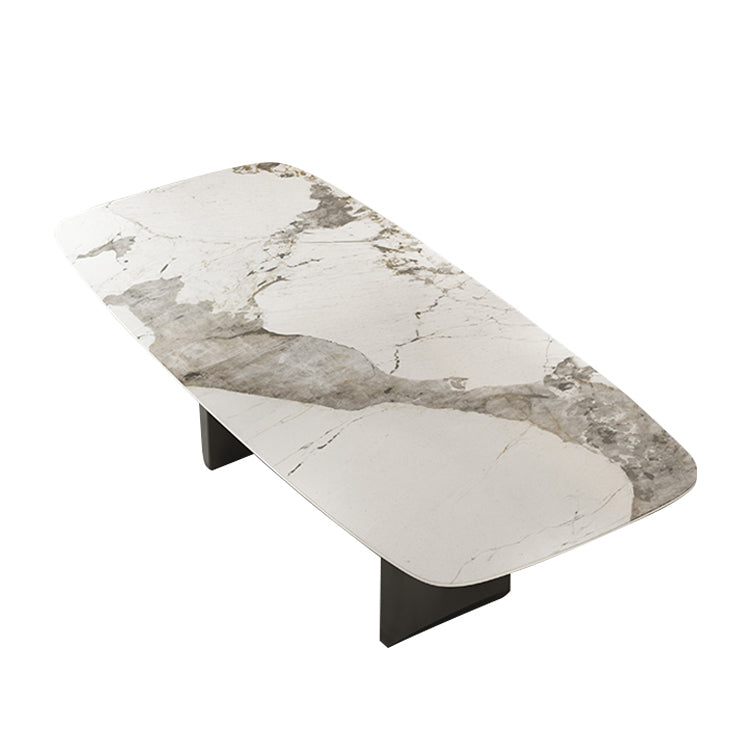Stone Dining Table Traditional Luxury Dining Table with Double Pedestal