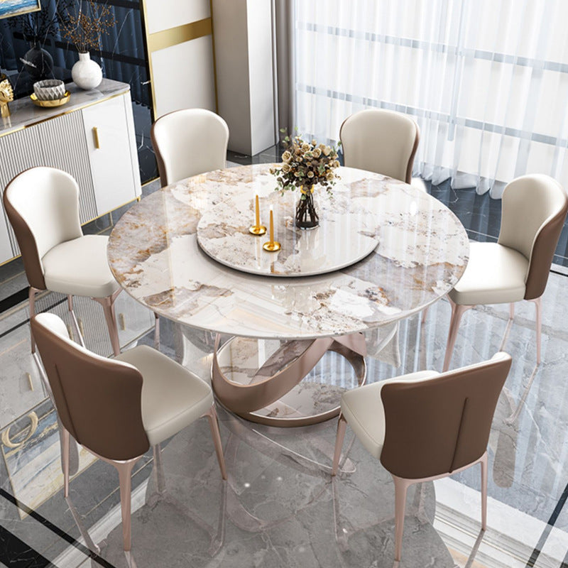 Round Sintered Stone Dining Table Modern Furniture with Pedestal Base in Matte Finish