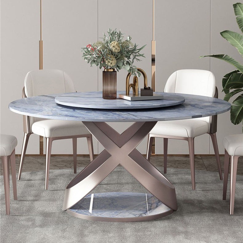 Round Sintered Stone Dining Table Modern Furniture with Pedestal Base in Matte Finish