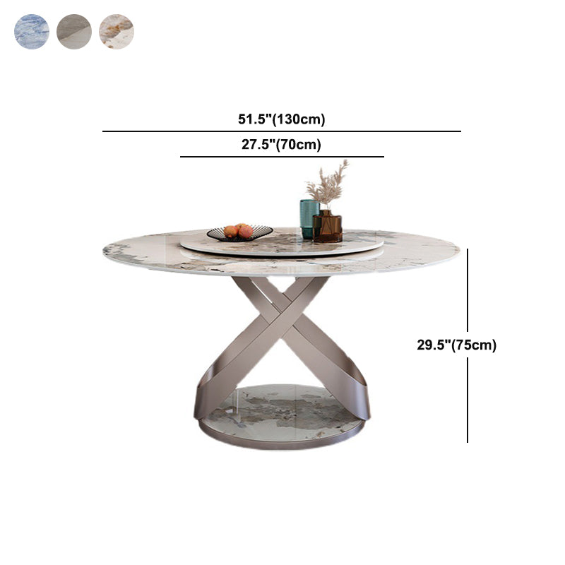Round Sintered Stone Dining Table Modern Furniture with Pedestal Base in Matte Finish