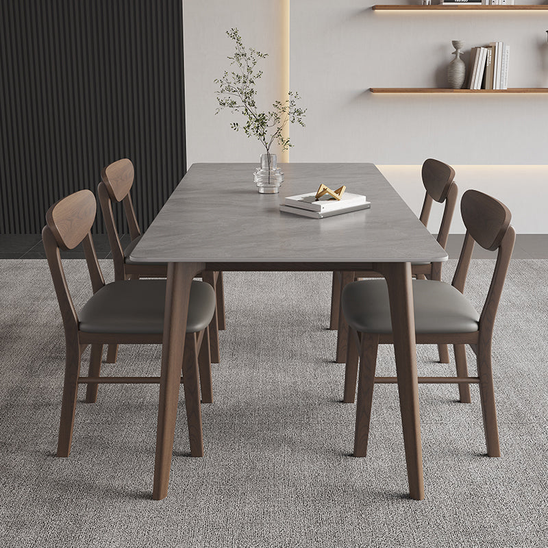 Rectangle Stone Dining Table Solid Wood 4 Legs Dining Table for Kitchen