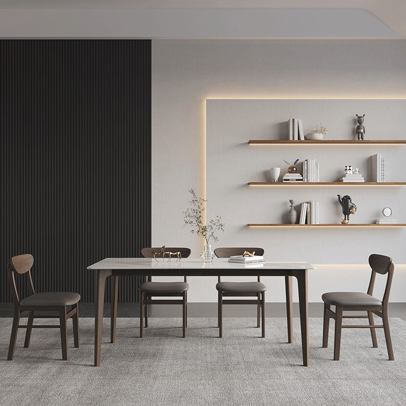 Rectangle Stone Dining Table Solid Wood 4 Legs Dining Table for Kitchen