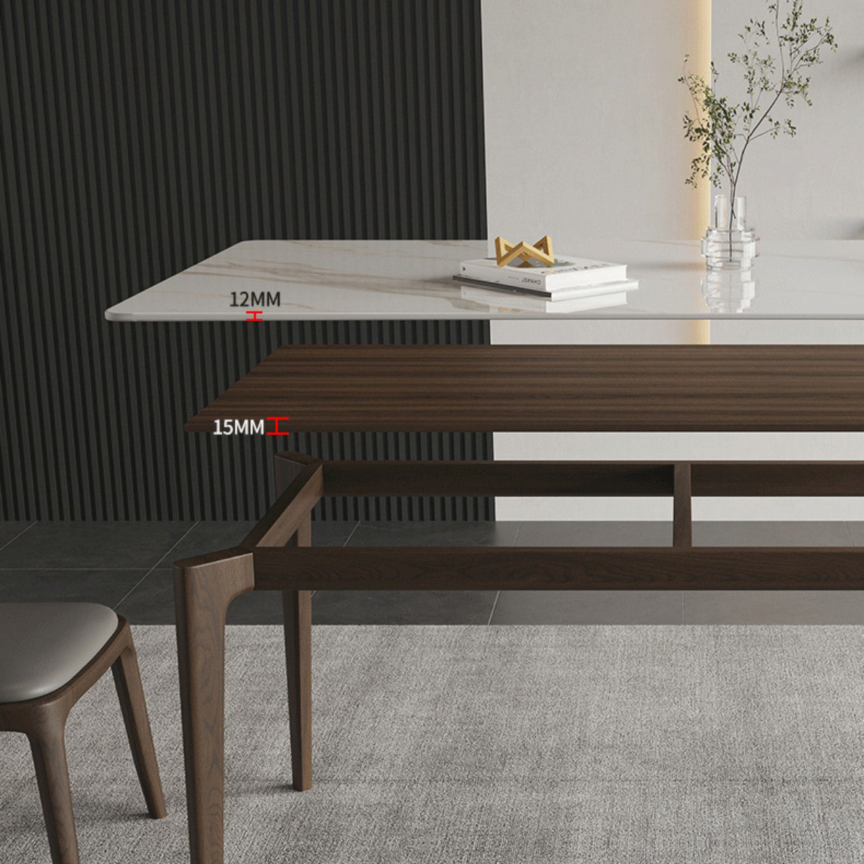 Rectangle Stone Dining Table Solid Wood 4 Legs Dining Table for Kitchen