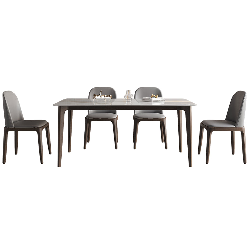 Rectangle Stone Dining Table Solid Wood 4 Legs Dining Table for Kitchen