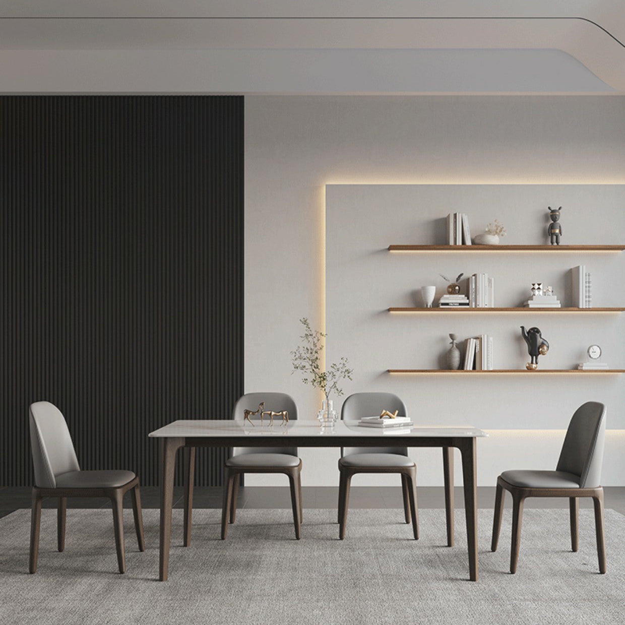 Rectangle Stone Dining Table Solid Wood 4 Legs Dining Table for Kitchen