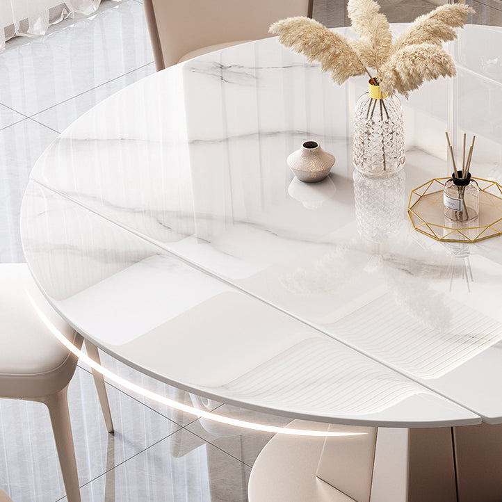 Round Sintered Stone Dining Table Modern Extendable Furniture with Pedestal Base