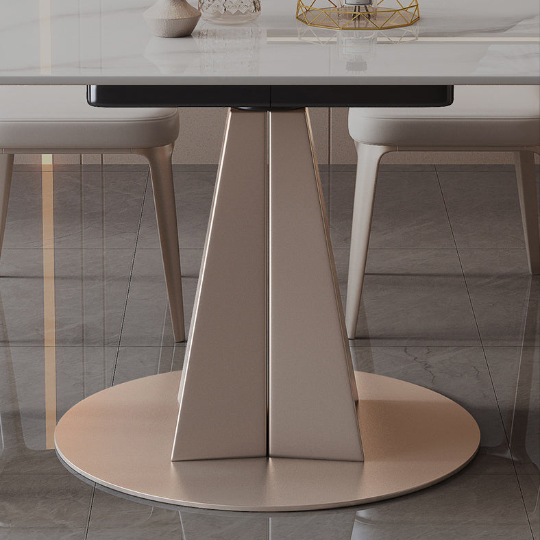 Round Sintered Stone Dining Table Modern Extendable Furniture with Pedestal Base