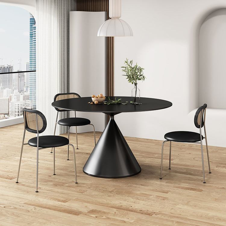 Round Dining Table Stone Dining Table in Black and White with Pedestal
