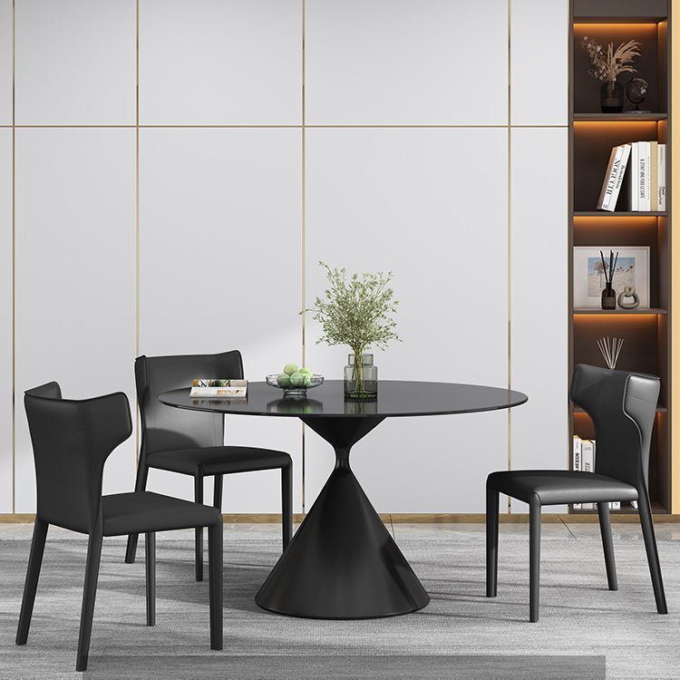 Round Dining Table Stone Dining Table in Black and White with Pedestal