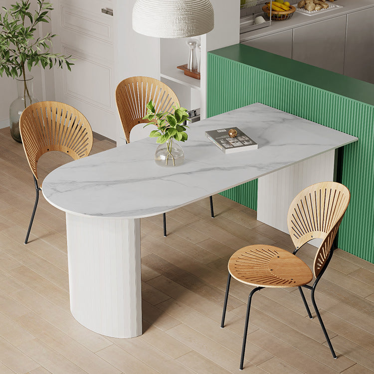 Sintered Stone Dining Table Modern White Furniture with Double Pedestal for Office