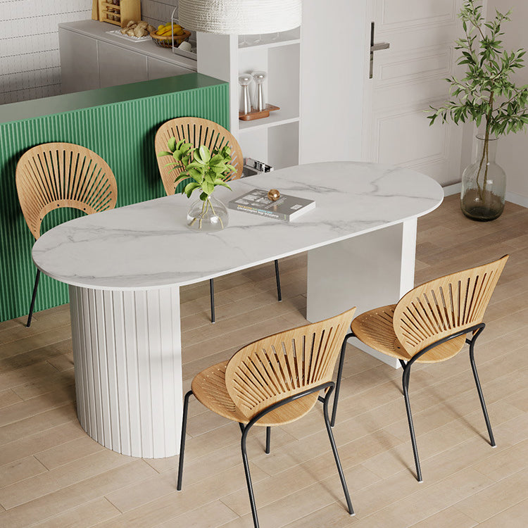 Sintered Stone Dining Table Modern White Furniture with Double Pedestal for Office