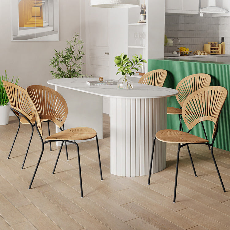 Sintered Stone Dining Table Modern White Furniture with Double Pedestal for Office