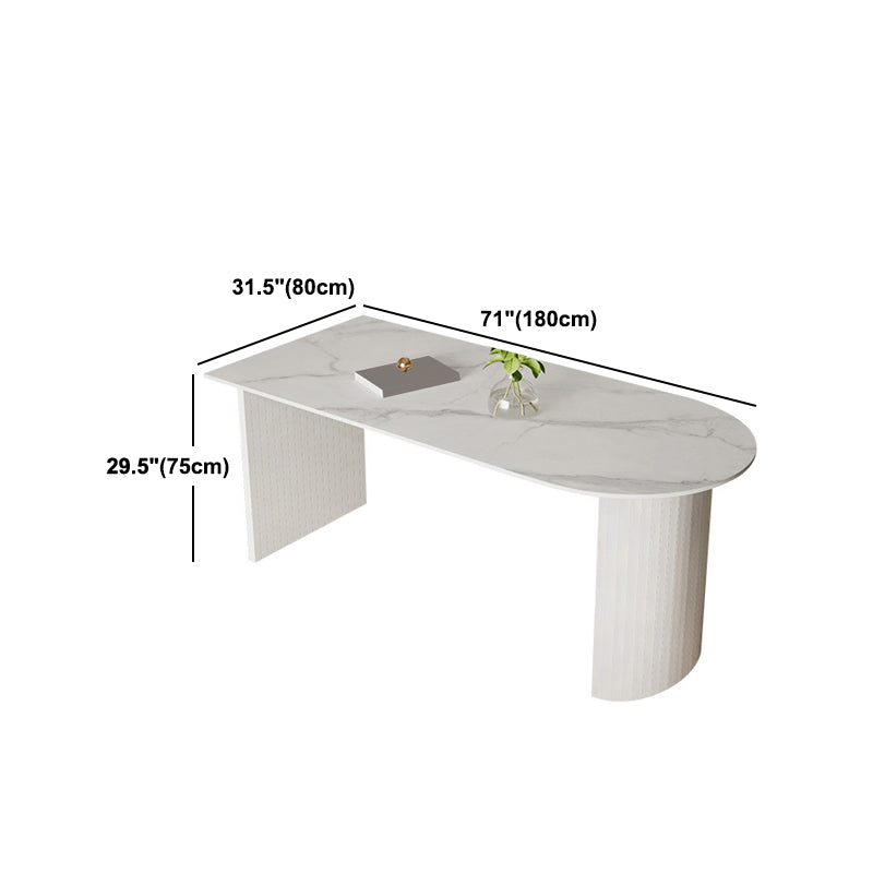 Sintered Stone Dining Table Modern White Furniture with Double Pedestal for Office