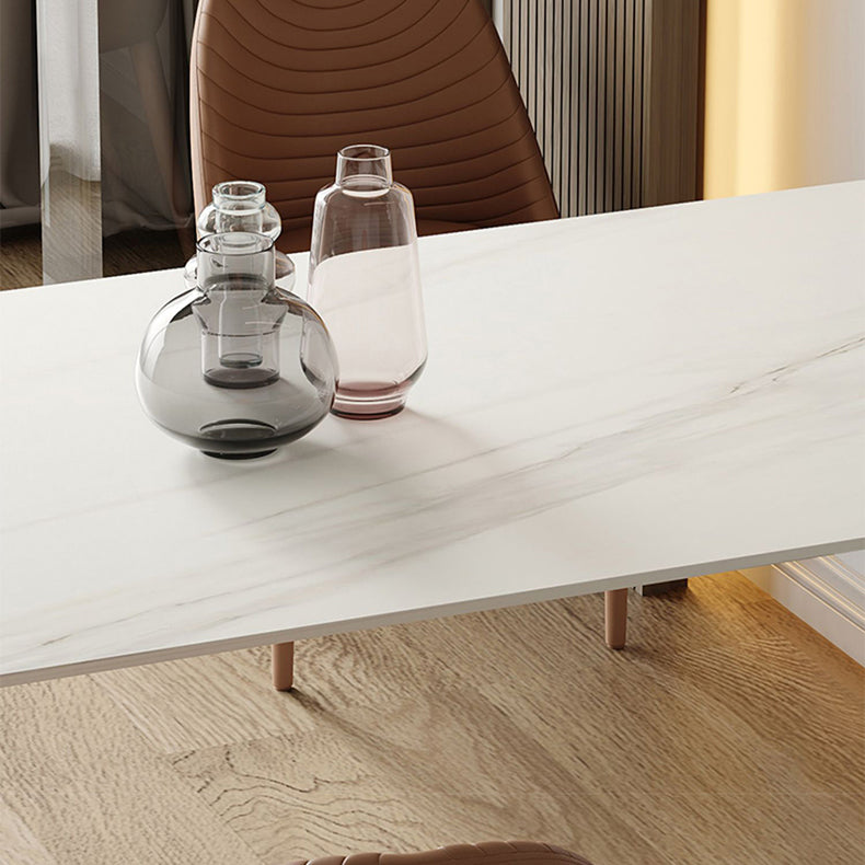 Sintered Stone Dining Table Modern Free Form White Furniture with Double Pedestal for Home