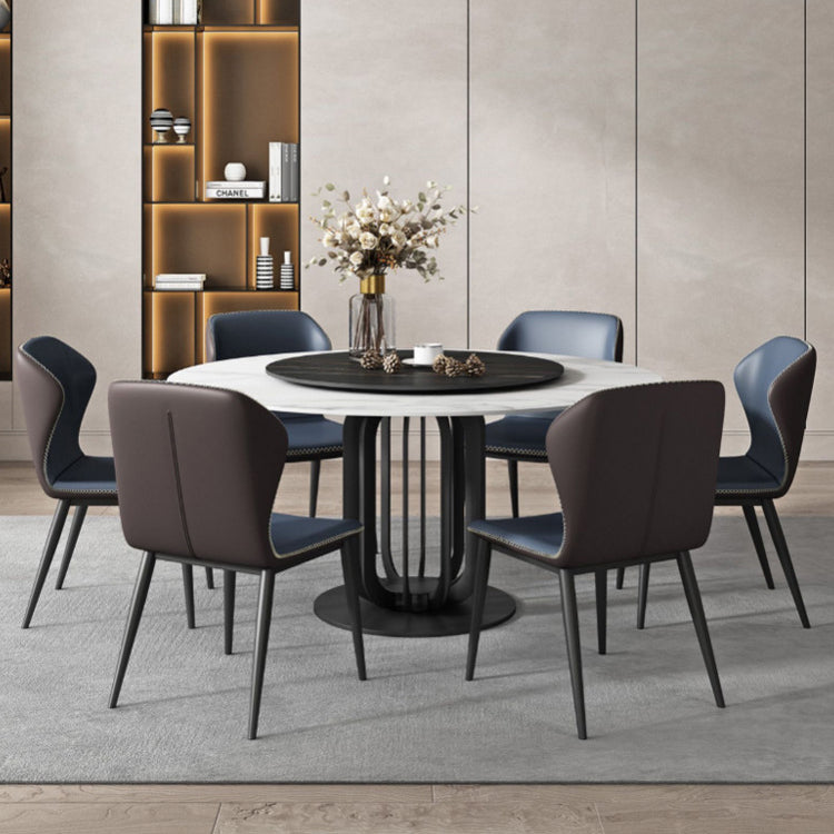 Round Stone Dining Table Modern Turntable Furniture with Pedestal Base in Matte Finish