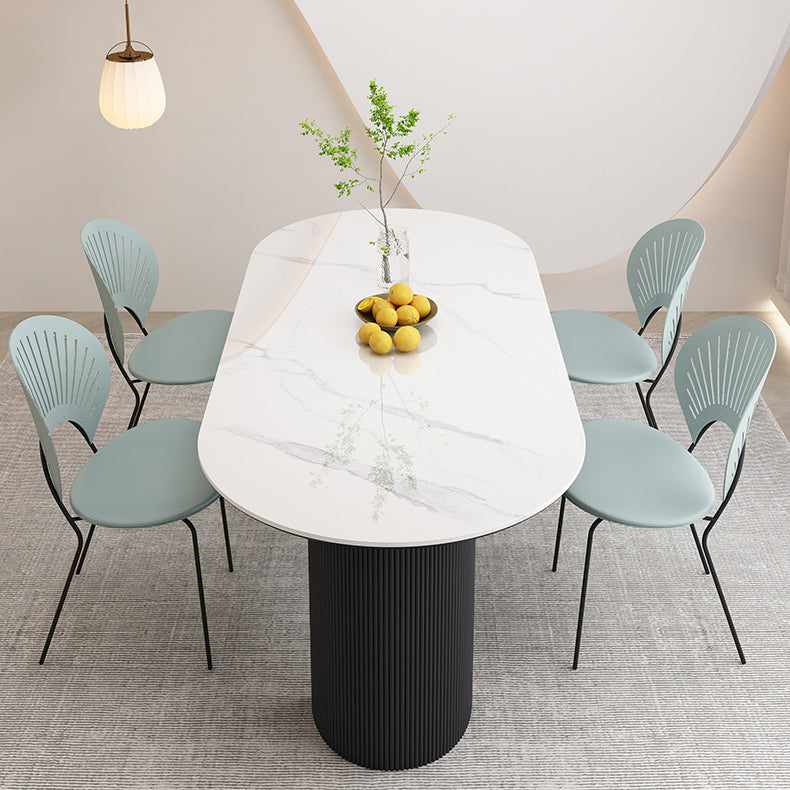 Stone Top Dining Table Contemporary Oval Table with Sled Base