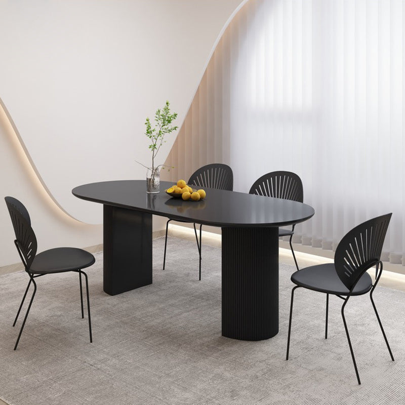 Stone Top Dining Table Contemporary Oval Table with Sled Base