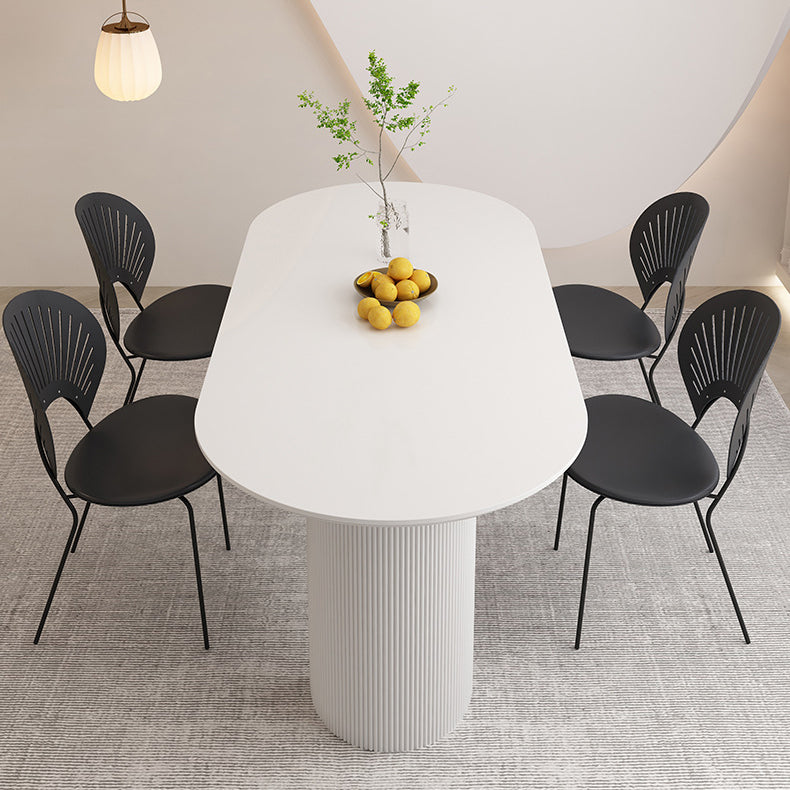 Stone Top Dining Table Contemporary Oval Table with Sled Base
