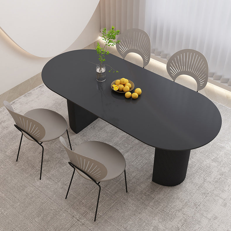 Stone Top Dining Table Contemporary Oval Table with Sled Base