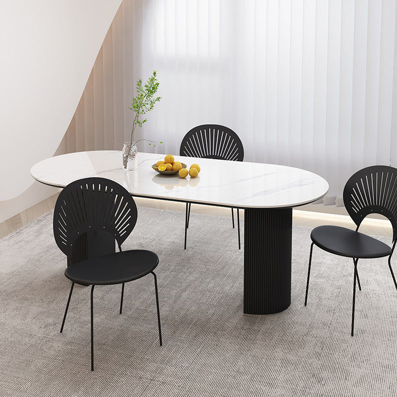 Stone Top Dining Table Contemporary Oval Table with Sled Base