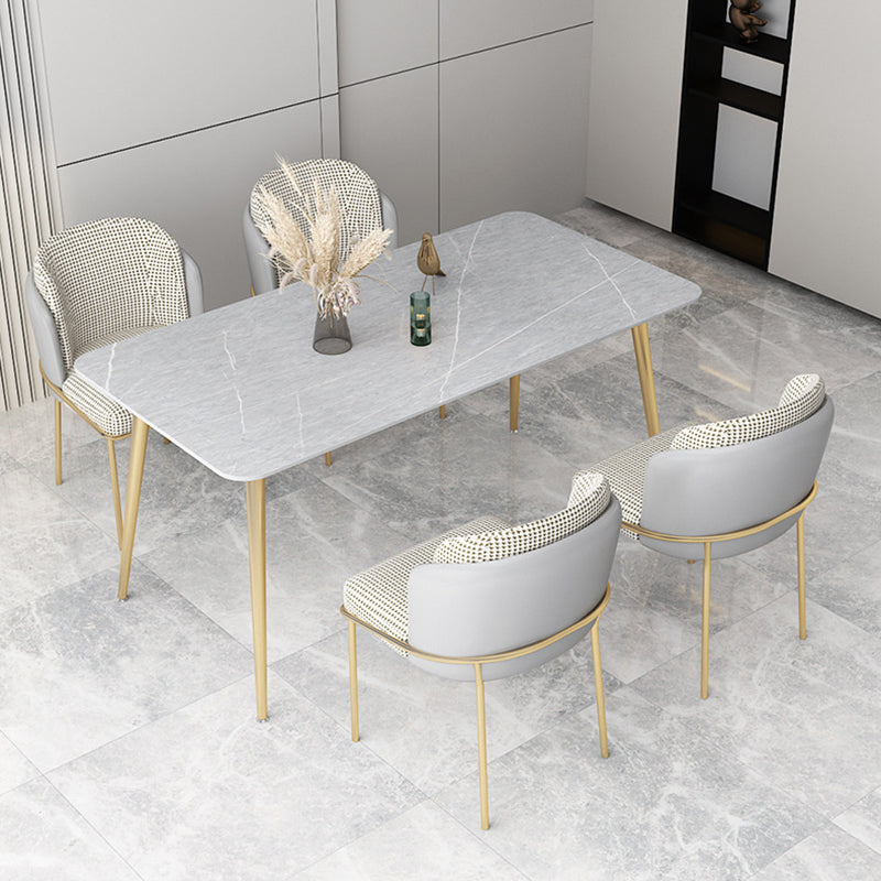 Stone Top Dining Table Industrial Rectangle Table with 4 Gold Legs