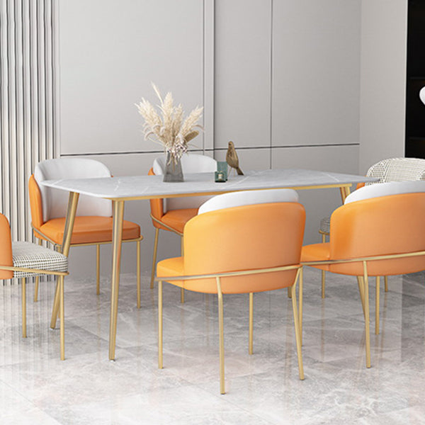 Stone Top Dining Table Industrial Rectangle Table with 4 Gold Legs