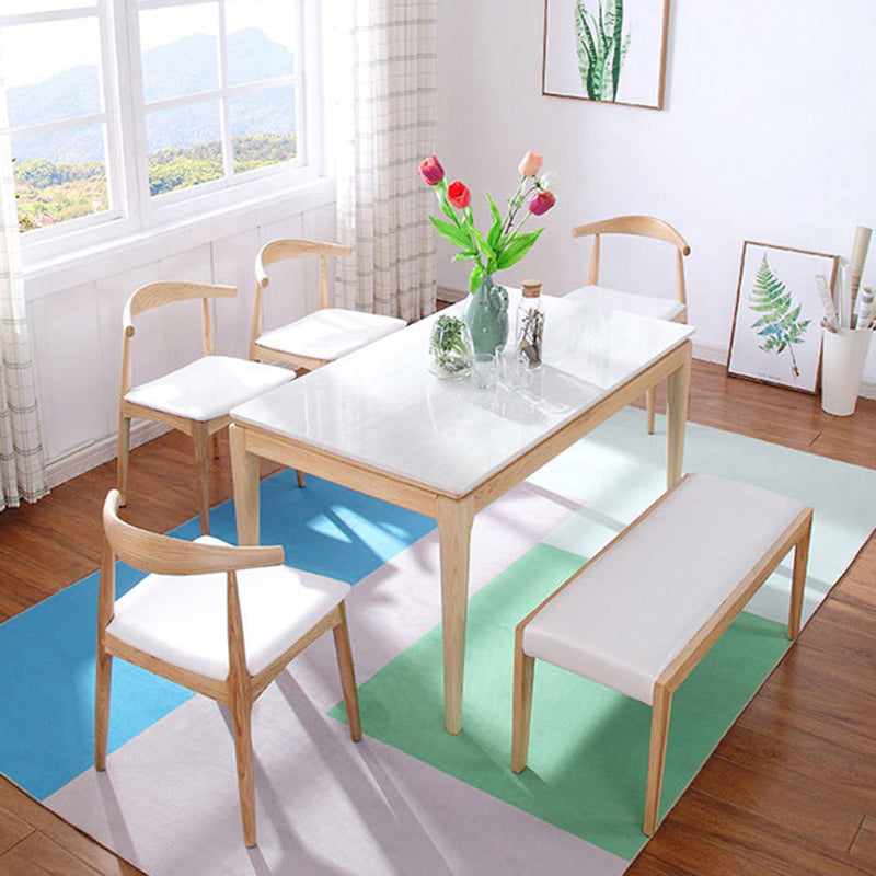 Rectangle Stone Top Table Mid-Century Modern Dining Table with 4 Wood Legs