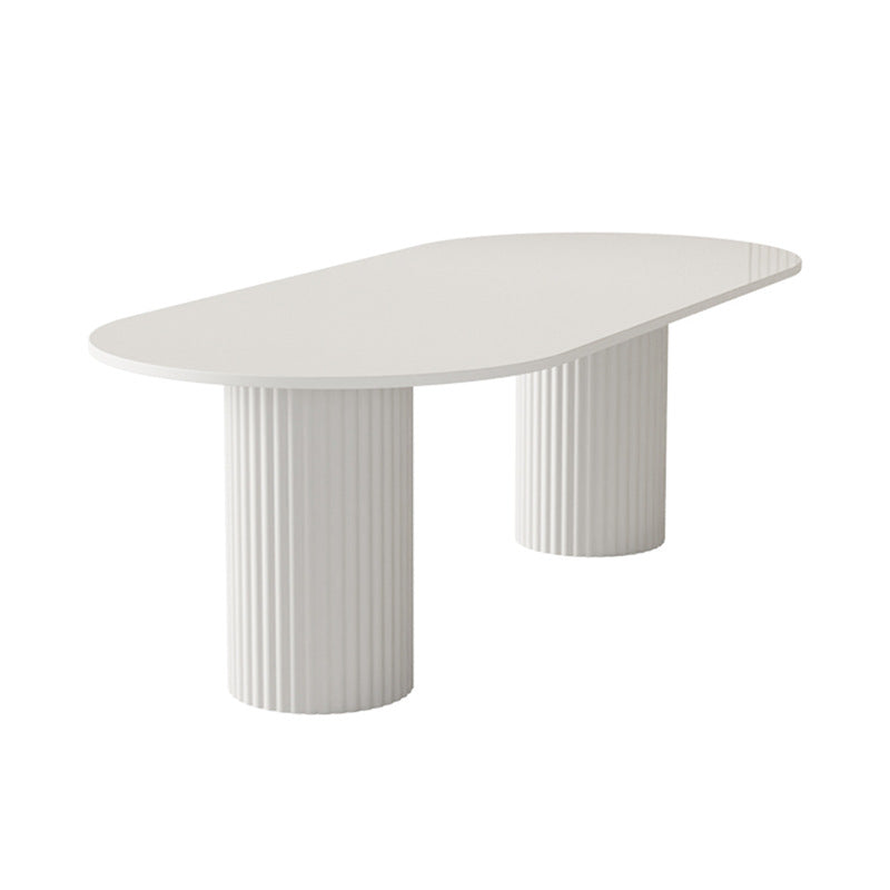 Oval Sintered Stone Dining Table Modern White Furniture with Double Pedestal for Home