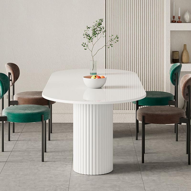 Oval Sintered Stone Dining Table Modern White Furniture with Double Pedestal for Home