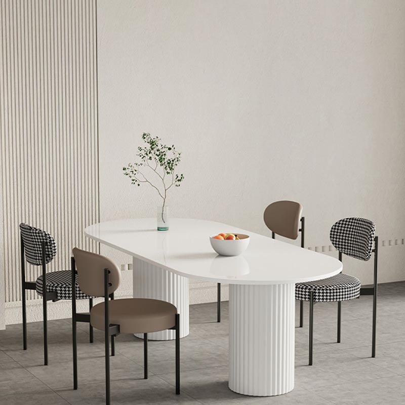 Oval Sintered Stone Dining Table Modern White Furniture with Double Pedestal for Home