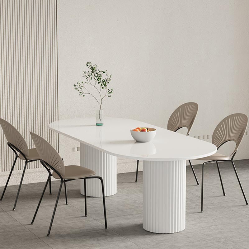 Oval Sintered Stone Dining Table Modern White Furniture with Double Pedestal for Home