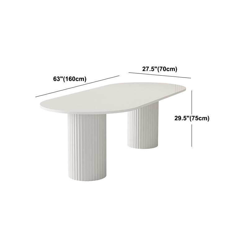 Oval Sintered Stone Dining Table Modern White Furniture with Double Pedestal for Home