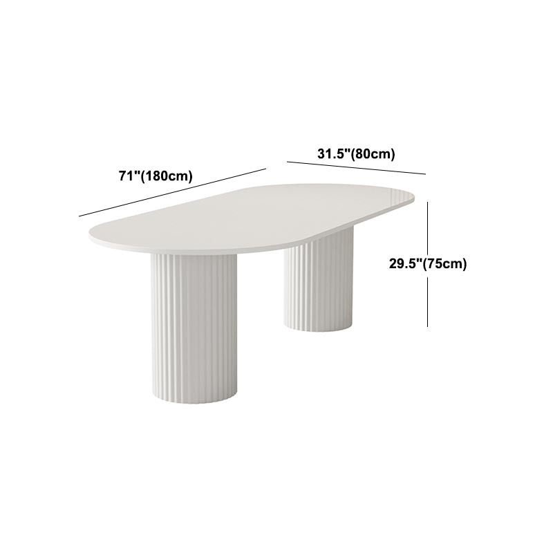 Oval Sintered Stone Dining Table Modern White Furniture with Double Pedestal for Home