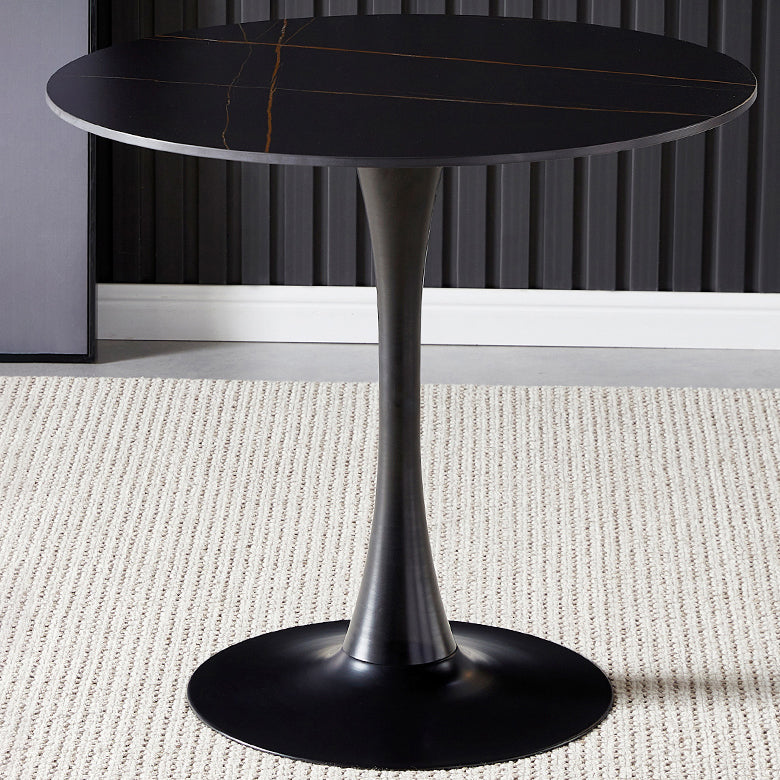 Round Dining Table Stone Top Dining Table in Black and White