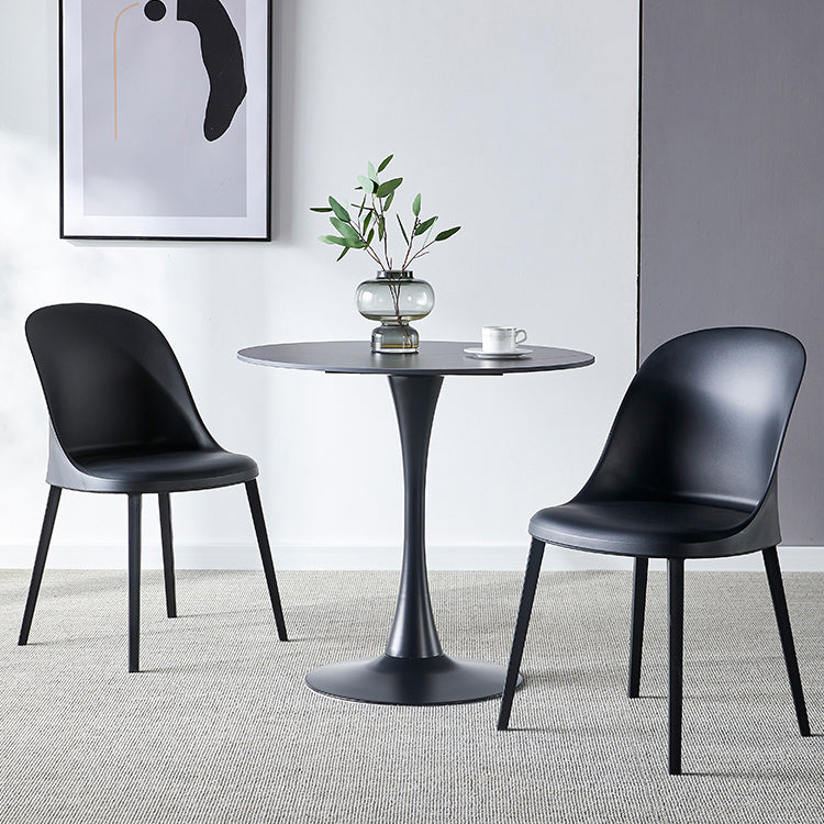 Round Dining Table Stone Top Dining Table in Black and White