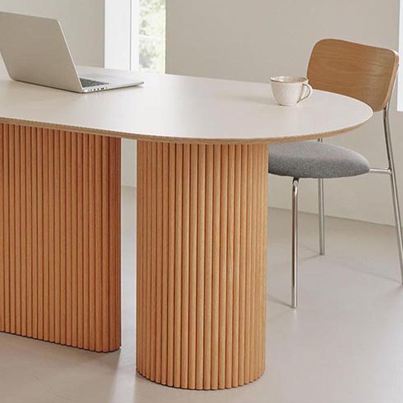 Oval Solid Wood Dining Table Modern White-natural Furniture with Double Pedestal for Home