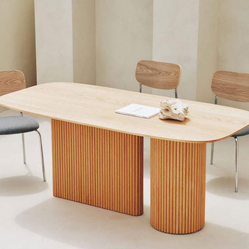 Oval Solid Wood Dining Table Modern White-natural Furniture with Double Pedestal for Home