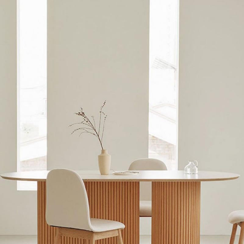 Oval Solid Wood Dining Table Modern White-natural Furniture with Double Pedestal for Home