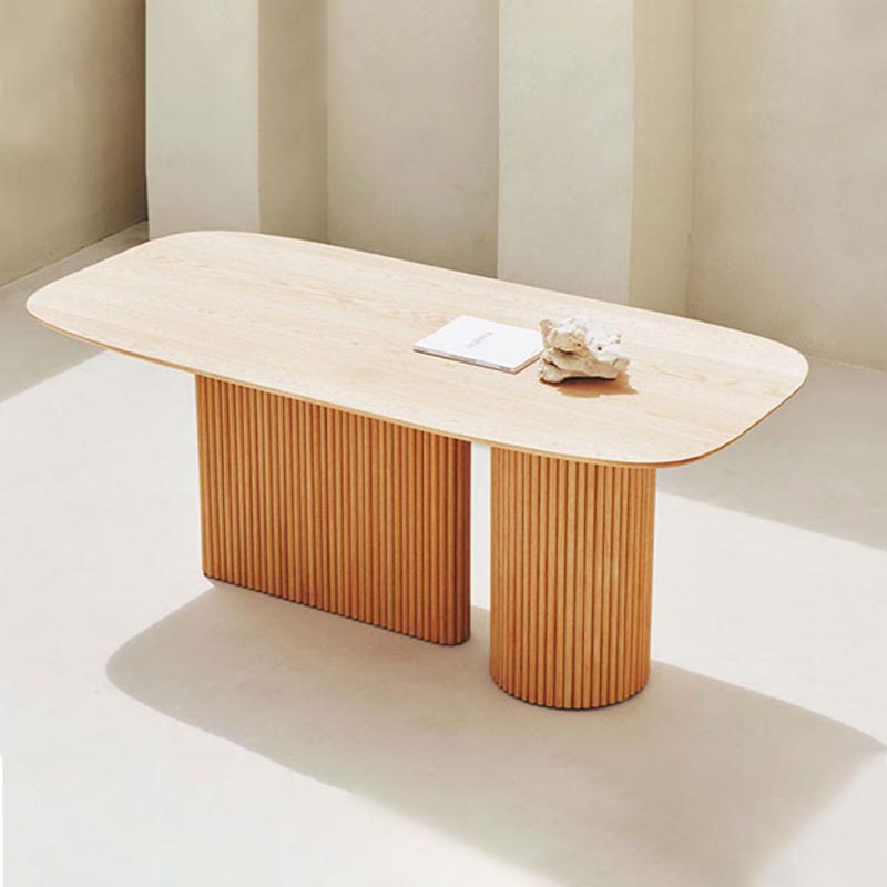 Oval Solid Wood Dining Table Modern White-natural Furniture with Double Pedestal for Home