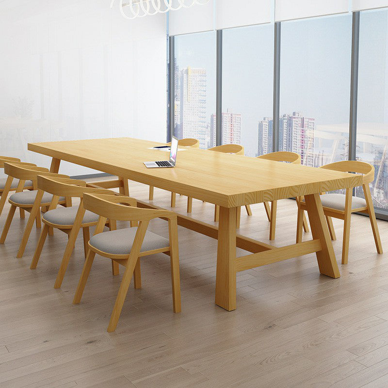 Wood Top Dining Table Traditional Luxury Table with Trestle Base