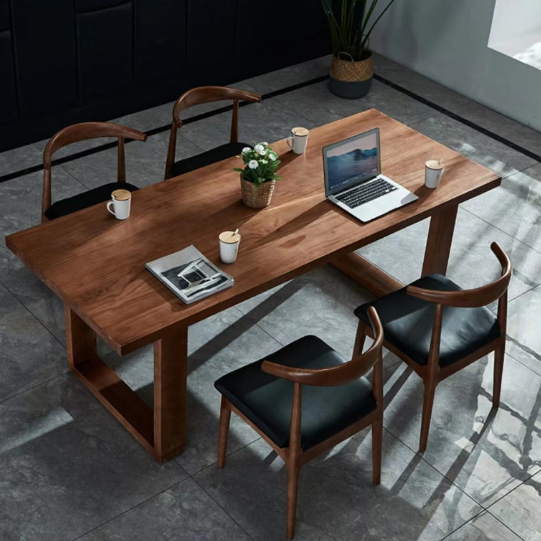 Solid Wood Top Dining Table Contemporary Rectangle Table with Sled Base