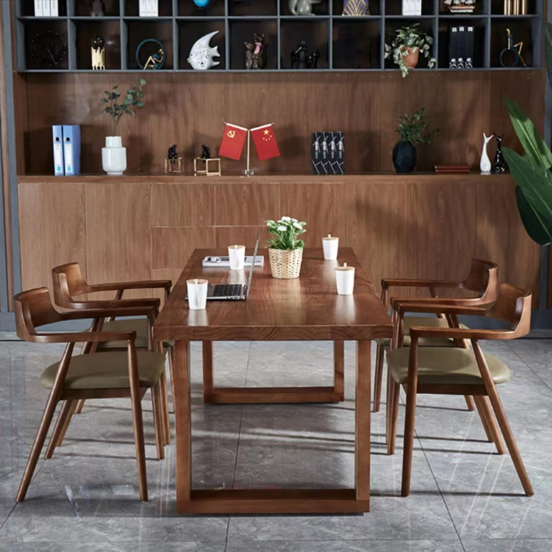 Solid Wood Top Dining Table Contemporary Rectangle Table with Sled Base