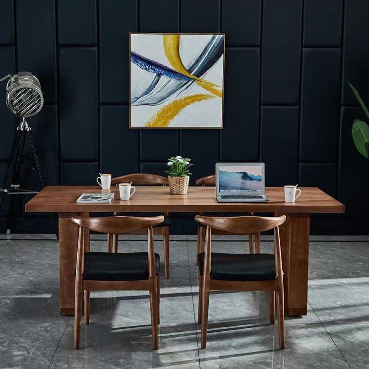 Solid Wood Top Dining Table Contemporary Rectangle Table with Sled Base