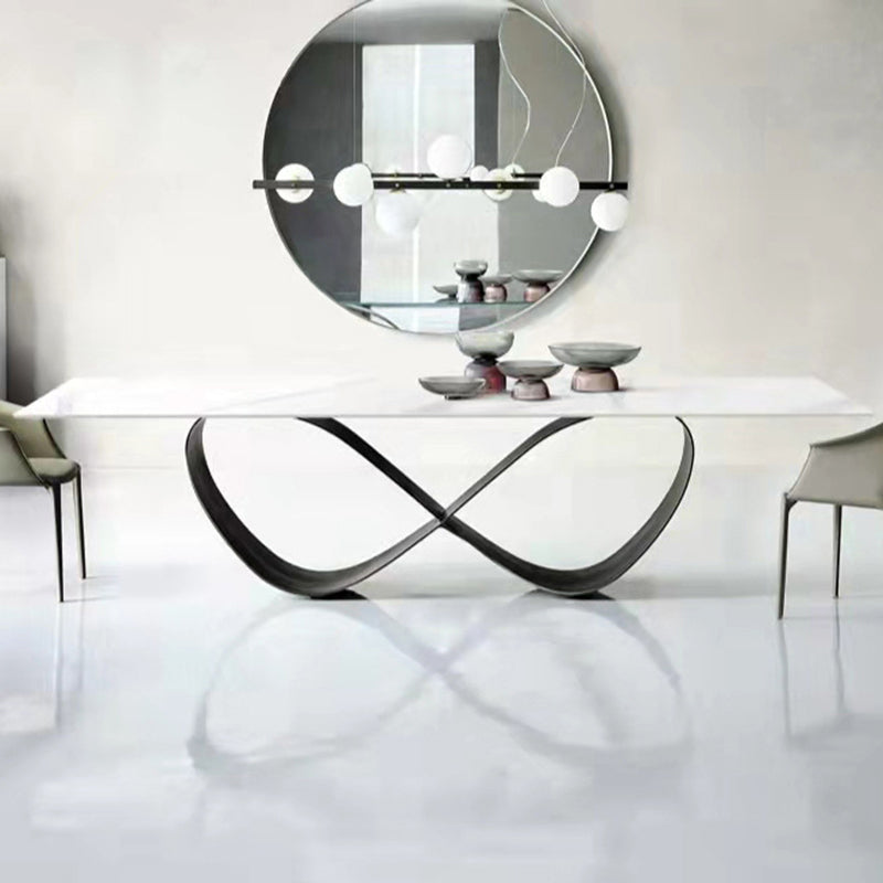 Stone Top Dining Table Industrial Rectangle Table with Pedestal Base