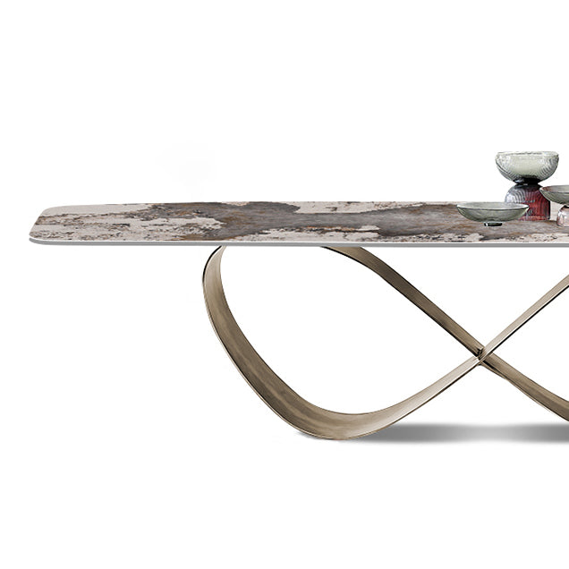 Stone Top Dining Table Industrial Rectangle Table with Pedestal Base