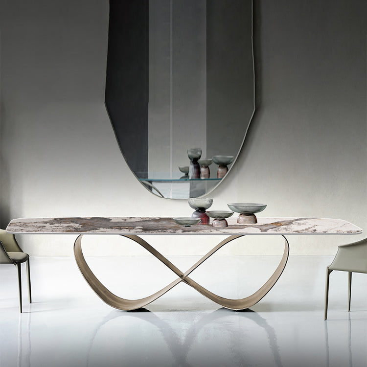 Stone Top Dining Table Industrial Rectangle Table with Pedestal Base