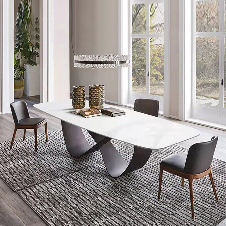 Stone Top Dining Table Industrial Rectangle Table with Pedestal Base